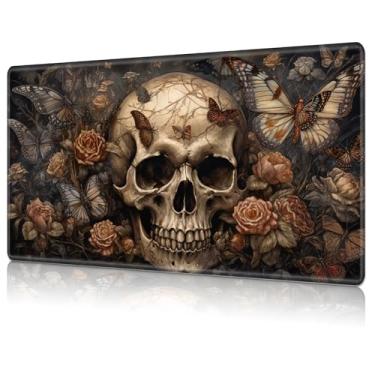 Imagem de MTG Playmat,Game Play Mat for MTG TCG 24 x 14 inches Cards Game Playmats,Trading Card Game Stitched Play Mats Commander Deck Gaming Desk Mat Card Gameplay Mats,Skull Butterfly