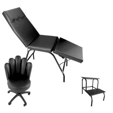 Imagem de Kit estética Maca 3 posições massagem + Mocho Pétala +Escada - HENVIFE