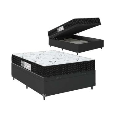 Imagem de Cama Box Baú Viúva + Colchão D33 One Face e-Shop Casa - Couro Preto