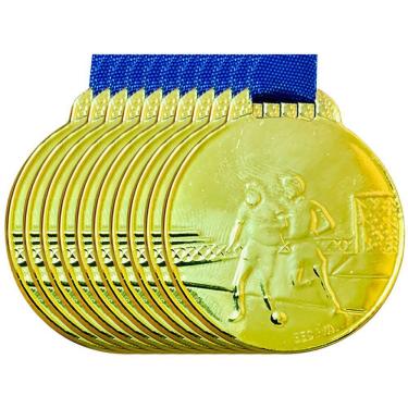 Imagem de Kit 40 Medalhas De Metal Esportiva Campeonato 35mm Fita Azul Modelos: futebol