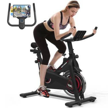 Imagem de GOFLYSHINE Bicicleta ergométrica, bicicleta estacionária para uso interno para academia cardiovascular, bicicleta de treino com volante pesado, almofada de assento, monitor LCD, monitoramento