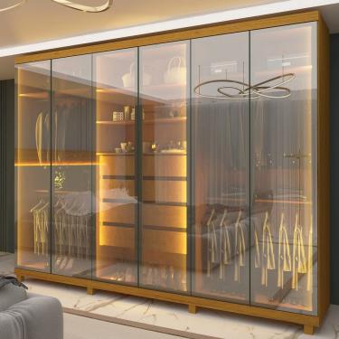 Imagem de Guarda Roupa Casal com Vidro Reflecta LED 6 Portas com Pés em MDF Absolut New Gelius
