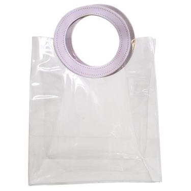 Imagem de Sacola Transparente Grande Com Alça Bolsa Presente PVC 26cm - Multiart