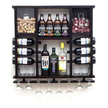 Imagem de Adega Com Porta Rolhas E Taças Em Madeira Maciça Nogueira - Delenha de