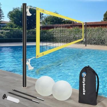 Imagem de Olybeaka Conjunto De Rede Vôlei Piscina Sem Base Para Piscinas Acima Do Solo/Enterradas Com 3 Postes Alumínio Ajustáveis Em Altura, Durável E Antiderrapante, 2 Bolas Aquático Bolsa Transporte