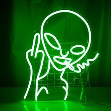 Imagem de Sinais de luz neon, sinais de néon alienígena verde sinal de LED sinais de néon alienígena para decoração de parede, decoração de sala de jogos, placas de néon de festa hip hop para decoração de