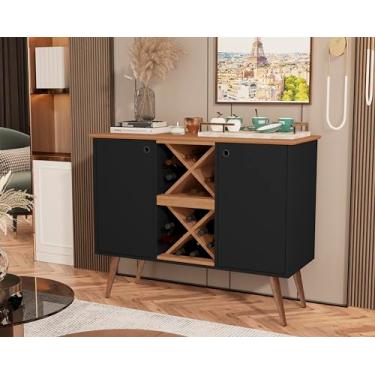 Imagem de Aparador Balcão Buffet Elegance Pés Palito Retro 2 Portas Adega Cantinho do Café (Preto/Nature)