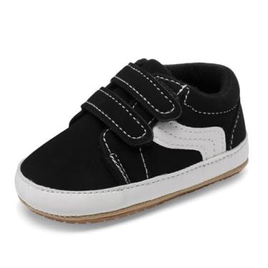 Imagem de Clowora Unsex Sapatos de lona para meninos e meninas, recém-nascidos, antiderrapante, sola macia, para berço, tênis casual para bebês e crianças pequenas, 0122/Sola de borracha preta, 3-6 Meses
