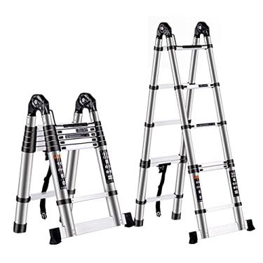 Imagem de Escada telescópica telescópica de alumínio com estrutura em A com barra de suporte antiderrapante e dobradiças, escadas de subida dobráveis telescópicas para telhado, uso ao ar livre, industrial