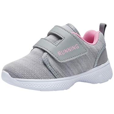 Imagem de Tênis infantil adituo/infantil para meninos, meninas, leve, respirável, alça, atlético, corrida, caminhada, esportes, Light Gray/Pink, 13 Little Kid