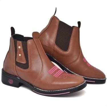 Imagem de Bota Feminina Botina Texana Bico Quadrado Calce Fácil Com Elástico E Pedra (Caramelo Pedra, BR, Adulto, Numérico, 40)