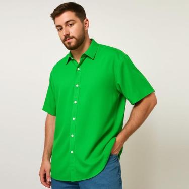 Imagem de Camisa Social Masculina De Botão Manga Curta Verde Bandeira Viscose - 