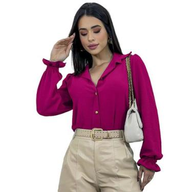 Imagem de Camisa Social Feminina Manga Longa Bufante Lastex Botões Duna - Swiss 