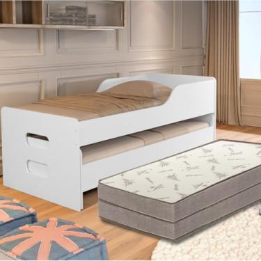 Imagem de Bicama Solteiro Retrátil com 2 Colchões D33, Design Moderno, Cama Auxiliar com Rodizios (Branco)