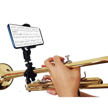 Imagem de Lira para trompete, lira profissional para trompete, rotação de 360°, para trompete, clarinete, oboé, fácil leitura de partituras em PDF e grava vídeos, compatível com smartphone de 6,5 a 9 cm de