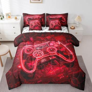Imagem de Feelyou Jogo de cama infantil casal, com estampa de galáxia, conjunto de 7 peças, conjunto de cama para jogos ombré, moderno, para meninos e meninas, conjunto de edredom com lençol e edredom para
