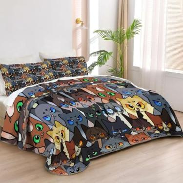Imagem de Allenjoy Jogo de cama Queen Size Feline Heroes Colchas Florestais Guerreiros da Floresta Tecido Lavável com 2 Fronhas SC00447-007