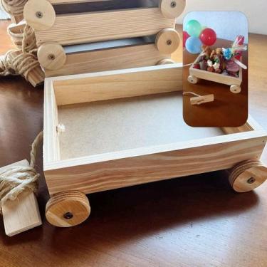 Imagem de Kit 5 bandeja carrinho de pinus 25x20x5 cesta de café da manhã dia das