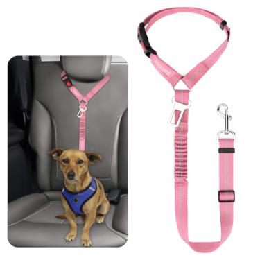 Imagem de BWOGUE Cinto de segurança refletivo para cães e gatos, coleira de retenção de cabeça para carro, cachorro, elástico, elástico, elástico, ajustável, sem emaranhamento, cabos de segurança para veículos