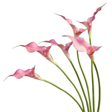 Imagem de Urier Flores artificiais Calla Lily, flores de látex de toque real, flores artificiais de haste longa para decoração de mesa de mesa de casa com buquê de casamento DIY (6, rosa)
