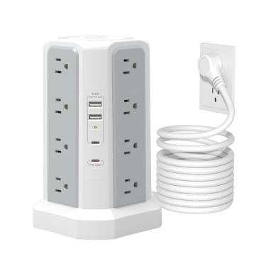 Imagem de Fararaka Filtro De Linha Com Proteção Contra Surtos, Cabo Extensão 3 Metros Comprimento Várias Tomadas, 1625 W, 13 A, Estação Carregamento Mesa 16 E 4 Portas Usb Para Casa, Material Escritório, Dorm