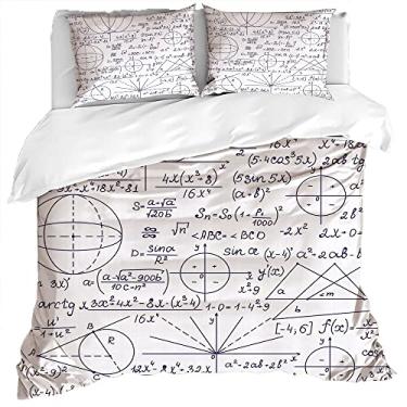 Imagem de Conjunto de capa de edredom moderno de 3 peças, School Genius Smart Student Matemática Geometria Ciência Números Fórmulas Arte de Imagem, 3 Peças Rugas, Resistente a Manchas Conjunto de Edredons