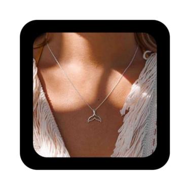 Imagem de Vacaonio Colar de corrente boêmia, oceano, minimalista, banhado a prata, cauda de sereia, colar com pingente de cauda de golfinho, colar delicado de animais do oceano, joia feminina