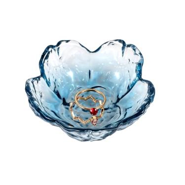 Imagem de Bandeja de joias com flor azul cristal prato decorativo de vidro bugiganga pequena bandeja moderna com destaque suporte de anel, decoração de quarto estética para vaidade, mulher, mãe, filha, banheiro