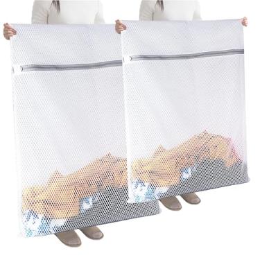 Imagem de Sacos de lavanderia de malha jumbo, 4 peças de 61 x 81 cm, sacos de lavagem de tela grandes com zíper para máquina de lavar, roupas sujas, lavadora e secadora, protetor de rede