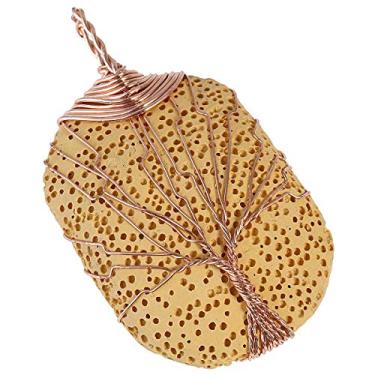 Imagem de Nupuyai Handmde pingente de pedra envolto em fio de cobre para mulheres e homens, joia difusora de óleo essencial de pedra vulcânica quadrada, Pedra, pedra vulcânica