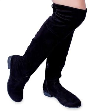 Imagem de Bota Over Feminina Cano Alto Rasteira Zíper Leve Confortável (Preto, BR, Adulto, Numérico, 37)