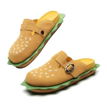 Imagem de CicoMuin Tamancos Burger para mulheres camurça couro mules cortiça palmilha sandálias confortáveis batata sapatos com suporte de arco Boston tamancos, Marrom, 6 Women/4.5 Men