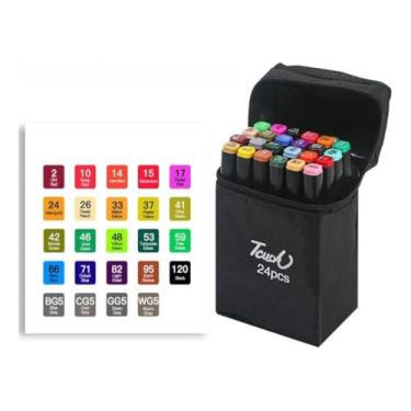 Imagem de Kit Caneta Marcador Para Colorir Desenho Profissional 24 Cores Conjunto De Canetinhas Pontas Duplas Codificados por Cores Vivas para Desenho