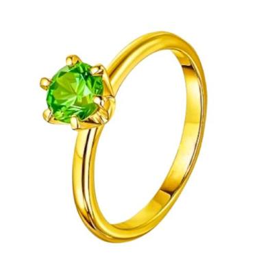 Imagem de Anel Solitário Pedra Verde Banhado Ouro 18k 2mm Noivos Casamento Casal