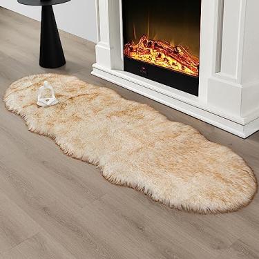 Imagem de CKLZSAY Tapete de pele sintética 0,6 x 1,8 m branco amarelo pele de carneiro felpudo lavável na máquina tapete de pelúcia super macio e fofo para quarto, sala de estar, berçário, quarto de crianças
