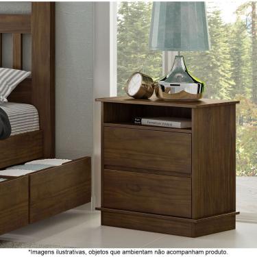 Imagem de Mesa De Cabeceira 2 Gavetas Em Madeira Maciça Orleans Castanho - Straub Web