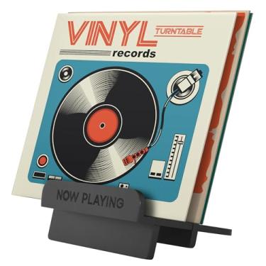 Imagem de Americanflat Suporte de disco de vinil de 20 x 18 cm - Placa de madeira projetada para tocar agora com prateleira frontal e armazenamento traseiro - comporta até 18 discos - Design moderno e