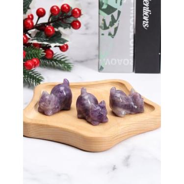 Imagem de GEHECRST Linda estatueta de gato de cristal ametista esculpida estátua de gato de pedra preciosa natural da sorte decoração para casa mesa presentes de gato de cristal para amantes de gatos - estilo 2