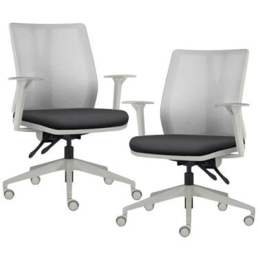 Imagem de Kit 2 Cadeiras de Escritório Giratória Diretor Flow F02 Base Cinza Lin