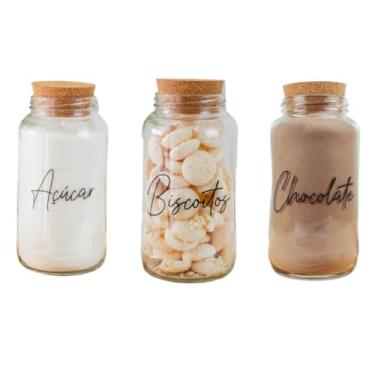 Imagem de Kit Cantinho do Café 810ml | ESCOLHA SEU KIT | Potes de Vidro | Tampa de Cortiça com ou sem Adesivos | Armazenamento(Açúcar, Biscoitos, Chocolate)