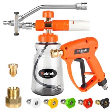 Imagem de Kebtek Pistola de lavadora de pressão com canhão de espuma, acessório de conector duplo, acessório de ponta dupla, acessório para lança de espuma, orifício adicional de 1,1 mm, 5200PSI 1/10.2 cm