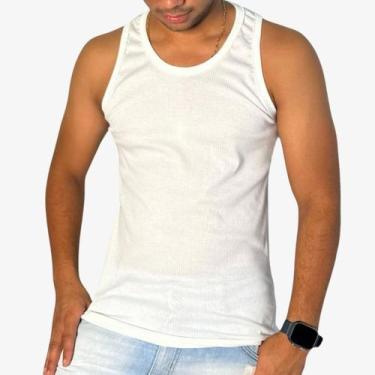 Imagem de Blusa Canelada Branca Regata Camiseta Americana Treino Academia - picc