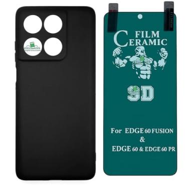 Imagem de Compativel com Moto Edge 60 Fusion - Capinha Capa Veludo Emborrachada Preta + Pelicula de Ceramica 9d