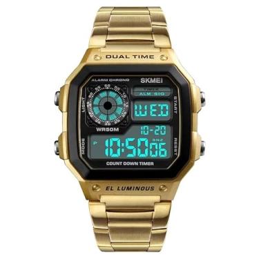 Imagem de Relogio masculino dourado digital Prova D'agua Dual Time