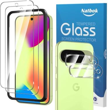 Imagem de Natbok Pacote com 2 + 2 protetores de tela para Google Pixel 10 com protetor de lente de câmera, filme de vidro temperado 9H de cobertura total, resistente a arranhões, sem bolhas para protetor de