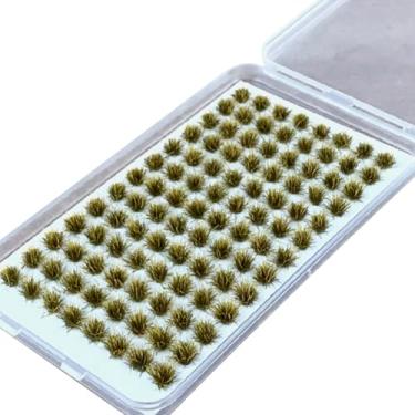 Imagem de 104 peças mini tufos de grama aglomerados modelo de terreno fazendo grama arbustos arbustos grama artificial miniatura cenário estático gramíneas trem ferroviário paisagem plantas decorações com caixa