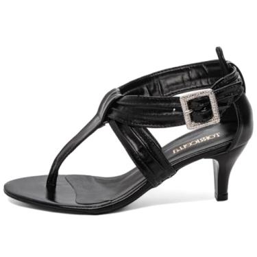 Imagem de Sandália Feminina Salto Médio Baixo Fino 5cm Fivela Prata Confortável (Preto, BR, Adulto, Numérico, 36)