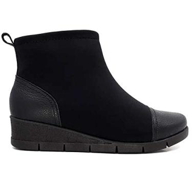 Imagem de Bota Feminina Plataforma Couro Tecido Preto Usaflex AD0521