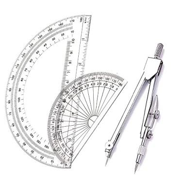 Imagem de Bússola profissional - Bússola para desenho de estudante, ferramentas de geometria, transferidor de ângulo (1 bússola + 2 transferidores) ferramentas de medição