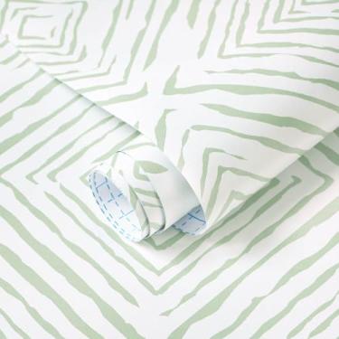 Imagem de Ismoon Papel de parede geométrico boho verde sálvia para contato geométrico 44 x 32 m, papel de parede removível moderno para armários de cozinha, papel de parede autoadesivo neutro para banheiro